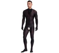Xnihocha Body Homme En Nylon Collant Intégral Ouvert Avec Cagoule Sexy Sousvêtements Transparents Combinaison Noir XL