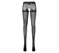Xnihocha Collant Ouvert pour Femme Collant en Dentelle Entrejambe Bas Sexy Transparent pour Rendez-Vous Nuisette Noir L