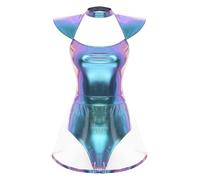 Xnihocha Costume D Astronaute Pour Femmes Combinaison Brillante Body Une Pièce Combinaison Jumpsuit Uniforme De Cosmonaute Salopette Costume Halloween Carnaval Bleu S