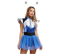 Xnihocha Costume D Astronaute Pour Femmes Combinaison Salopette À Paillettes Jupe En Tulle Uniforme De Cosmonaute Combinaison Avec Diadème Argenté Bandeau Bleu M