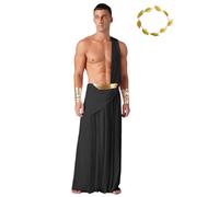 Xnihocha Costume De Dieu Grec Pour Hommes Toge Romaine Vintage Longue Robe Avec Bracelets Et Couvre Chef Roi Carnaval Fête À Thème Costume D Halloween Noir M
