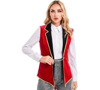 Xnihocha Costume De Directeur De Cirque Pour Femme Manteau Veste Queue Pie Sans Manches Veste En Velours Carnaval Costumes Magicien Maître Piste Rouge M