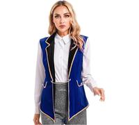Xnihocha Costume De Directeur De Cirque Pour Femme Manteau Veste Queue Pie Sans Manches Veste En Velours Carnaval Costumes Magicien Maître Piste Bleu XL