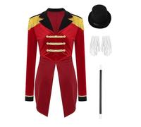 Xnihocha Costume De Directeur De Cirque Pour Femmes Manteau Veste Queue Pie Velours Petite Veste Avec Chapeau Baguette Magique Et Gants Carnaval Costumes Maître Rouge S