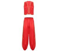 Xnihocha Costume De Prince Arabe Pour Hommes Veste De Génie La Bouteille Djinn Déguisement Avec Longue Culotte Déguisements Pour Halloween Carnaval Rouge L