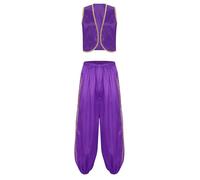 Xnihocha Costume De Prince Arabe pour Hommes Veste De Génie La Bouteille Djinn Déguisement avec Longue Culotte Déguisements pour Halloween Carnaval Violet S