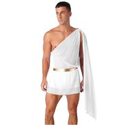 Xnihocha Costume Toga pour Hommes Adultes Costume De Dieu Grec Kilt Jupe Déguisement Halloween Carnaval Tenue Cosplay De Guerrier Romain César Blanc 3XL