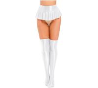 Xnihocha Dames Wetlook Mini Jupe Stretch Skater Jupe Cloches Plissée avec Bas Chaussettes Collants Gogo Clubwear Blanc M