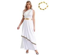 Xnihocha Déesse Athéna Grecque Robe Toge Une Épaule Robe De Fête avec Coiffe Costume De Soirée À Thème Blanc S