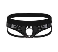 Xnihocha Hommes Wetlook Slip Ouvert String Jockstrap Similicuir Tanga avec Oring Tback Dessous Erotique Sousvêtements Sxxl Noir L