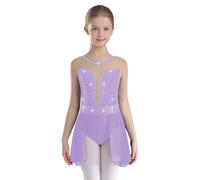 Xnihocha Jeunes Filles Justaucorps De Gymnastique Rythmique à Strass Robe De Ballet Danse En Mousseline Pour Patinage Artistique Spectacle Violet clair 13-14 ans