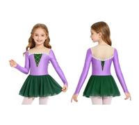 Xnihocha Mädchen Robe Danse Robe Patinage Mädchen Costume Danse Contes Fées Princesse Tutu Ballet Patinage Artistique avec Manches Gymnastique Vert 11-12 Ans