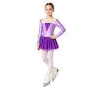 Xnihocha Mädchen Robe Danse Robe Patinage Mädchen Costume Danse Contes Fées Princesse Tutu Ballet Patinage Artistique avec Manches Gymnastique Violet 11-12 Ans