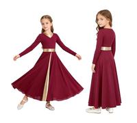 Xnihocha Robe Danse Compliment pour Petite Mädchen Robe Cérémonie Religieuse Longue Manche pour Service Religieux Prix Compliment Tenue Danse pour Le Moyen Âge Bourgogne 15-16 Ans