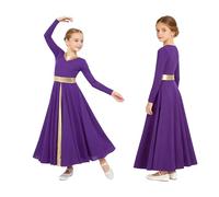 Xnihocha Robe Danse Compliment pour Petite Mädchen Robe Cérémonie Religieuse Longue Manche pour Service Religieux Prix Compliment Tenue Danse pour Le Moyen Âge Violet 5-6 Ans