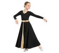 Xnihocha Robe Danse Compliment pour Petite Mädchen Robe Cérémonie Religieuse Longue Manche pour Service Religieux Prix Compliment Tenue Danse pour Le Moyen Âge Noir 7-8 Ans