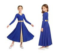 Xnihocha Robe Danse Compliment pour Petite Mädchen Robe Cérémonie Religieuse Longue Manche pour Service Religieux Prix Compliment Tenue Danse pour Le Moyen Âge Bleu 13-14 Ans