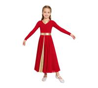 Xnihocha Robe Danse Compliment pour Petite Mädchen Robe Cérémonie Religieuse Longue Manche pour Service Religieux Prix Compliment Tenue Danse pour Le Moyen Âge Rouge 9-10 Ans