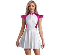 Xnihocha Robe Extraterrestre Métallisée Brillante pour Femmes, Manches Cape, Mini Robe Trapèze, Costume Fantaisie d'Astronaute de l'Espace Extérieur Rose vif M