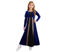 Xnihocha Robe Médiévale Pour Fille Costume Renaissance Robe Traditionnelle Longue À Manches Longues Maxi Princesse Costume Cosplay Vêtements Pour Halloween Bleu royal 15-16 ans