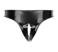 Xnihocha Tangas Hommes String Thong Entrejambe Ouvert Slips Cuir Latex Briefs Sousvêtements Bas Wetlook Culottes Lingerie Sexy Noir XL