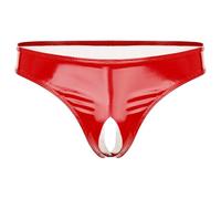 Xnihocha Tangas Hommes String Thong Entrejambe Ouvert Slips Cuir Latex Briefs Sousvêtements Bas Wetlook Culottes Lingerie Sexy Rouge 4XL