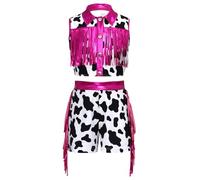 Xnihocha Tenue De Cow-Girl pour Enfants Ensemble Haut Court Et Short À Franges Cosplay sur Le Thème De L'Ouest Rose Vif 5-6 Ans