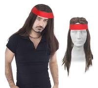 XNIVUIS 2 PCS Ensemble de Costume Hippie Perruque Hippie Bandeau Perruque Marron Perruque Rock Hippie Années 70 Disco Années 60 Perruque Années 80 Déguisement Accessoires pour Hommes Femmes (2 Pcs)
