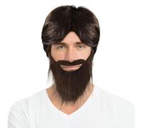 XNIVUIS 2 Pcs Perruque Homme avec Moustache Perruque Marron Moustache Deguisement Perruque Mulet Elvis Perruque Deguisement Disco Homme Années 60 70 80 Accessoires de Costume pour Fête (Marron)