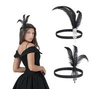 XNIVUIS 2 Pièces Ccessoire Gatsby Femme Bandeau Années 1920 Accessoire Année 20 Femme, Accessoire Annee 20, Ensemble D'accessoires pour Femme pour Mascarade Halloween Noël (Noir, Blanc)