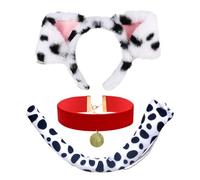 XNIVUIS 3 Pcs Costume de Chien pour Enfants Adultes, Costume de Dalmatien avec Bandeau Oreilles de Chien Queue de Chien Collier, Deguisement de Chien Deguisement de Animaux pour Enfants (White)