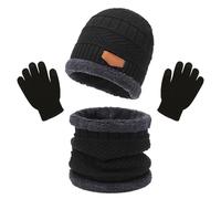 XNIVUIS 3 PCS Noir Garçons Ensemble Bonnet Écharpe Gant Ensemble Enfants Hiver Chaud Tricoté Bonnet Écharpe Polaire Tricoté Enfants Cache Cou Gants À Écran Tactile pour Garçons Filles 3-10 Ans (Noir)
