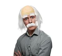 XNIVUIS 3 Pièces Ensemble de Perruque de Grand père Costume de Grand père Perruques Homme,Perruque Scientifique Professeur Fou Moustache pour Halloween Carnaval Cosplay (3 Pièces)