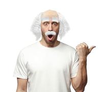 XNIVUIS 3 Pièces Ensemble de Perruque de Grand-Père Déguisement Homme Barbe Bouclée Chauve Perruque Scientifique pour Fête (Blanc)