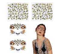 XNIVUIS 4 Pièces Autocollant Face Art Tatouage Facial Amovible,Tatouage Temporaire,Autocollants de Maquillage,Autocollants de Festival,Peinture pour le Visage Pour Carnaval Halloween(Marron)