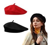 XNIVUIS Béret Français Classique - 2 Pièces Chapeau Basque pour Femme, Déguisement Thème Hiver Chaud, Taille Unique (Noir, Rouge)