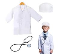 XNIVUIS Costume scientifique pour enfants Costume d'explorateur Costume de médecin pour enfants Blouse de laboratoire scientifique pour enfants avec chapeau et stéthoscope Ensemble de jeu(blanc)