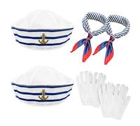 XNIVUIS Ensemble de Costume de Capitaine Marin avec Écharpe, Gants Blancs, Casquette de Yacht, Tenue de Déguisement pour Femme et Homme, Taille Unique