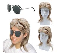 XNIVUIS Perruque Mulet Homme des Années 80 Perruque Disco, Longue Perruque Blonde, Perruque Hommes Blonde Mulet, Disco Punk Rocker Perruques, Perruque Cosplay Halloween Costume Fête (2 Pcs)