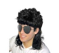 XNIVUIS Perruque Mulet Homme des années 80, Punk Rock Perruque Longue, Noire Bouclée Perruque Nuque Longue, Deguisement Disco Homme Hippie Perruque pour Halloween Fête Cosplay (2 Pcs)