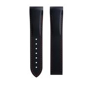 XNJIADVSY Bracelet de montre en caoutchouc fluoré FKM, 19/20/21/22mm, extrémité incurvée, Compatible avec le bracelet Omega 300 SEAMASTER 600(Black Red Line,19-18MM_BLACK ROUND BUCKLE)