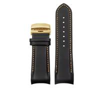 XNJIADVSY Bracelet de montre en cuir à extrémités incurvées, 22 mm, 23 et 24, compatible avec les montres Tissot Couturier T035, T035T035617A T035439A (marron noir)(Black-Oran-gold,24mm)