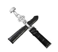 XNJIADVSY Bracelet de montre en cuir avec boucle papillon acier inoxydable, Compatible Longines Tissot Seiko Citizen IWC, for femmes et hommes, 20 22mm(Black- Silver,21mm)