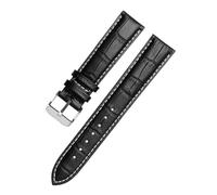 XNJIADVSY Bracelet de montre en cuir marron et noir, compatible avec les montres Hamilton for hommes femmes, boucle ardillon, disponible 18/19/20/21/22 23/24 mm(Black white-Steel-K1,16mm)