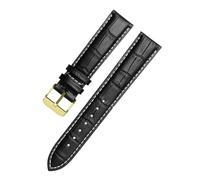 XNJIADVSY Bracelet de montre en cuir marron et noir, compatible avec les montres Hamilton for hommes femmes, boucle ardillon, disponible 18/19/20/21/22 23/24 mm(Black white-Gold-K1,18mm)