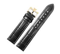 XNJIADVSY Bracelet de montre remplacement compatible avec Vacheron Constantin Patrimony VC en cuir vachette noir, bleu et marron, tailles 19 mm, 20, 21 22(Black white-gold,20mm)