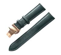 XNJIADVSY Bracelet en cuir souple à Grain Litchi, boucle papillon, bleu, marron, violet, 14mm, 16mm, 18mm, 20mm, 22mm, accessoires de montre, Compatible avec(Dark green rose,16)