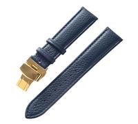 XNJIADVSY Bracelet en cuir souple à Grain Litchi, boucle papillon, bleu, marron, violet, 14mm, 16mm, 18mm, 20mm, 22mm, accessoires de montre, Compatible avec(Dark blue gold,15)