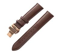 XNJIADVSY Bracelet en cuir souple à Grain Litchi, boucle papillon, bleu, marron, violet, 14mm, 16mm, 18mm, 20mm, 22mm, accessoires de montre, Compatible avec(Dark brown gold,14)