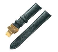 XNJIADVSY Bracelet en cuir souple à Grain Litchi, boucle papillon, bleu, marron, violet, 14mm, 16mm, 18mm, 20mm, 22mm, accessoires de montre, Compatible avec(Dark green gold,19)